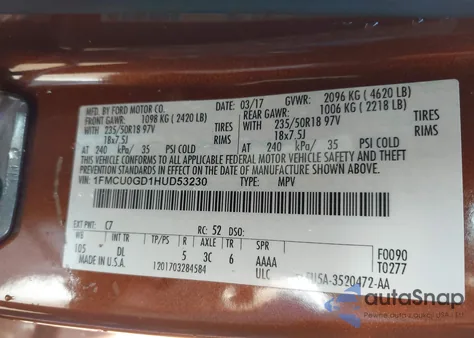 2017 Ford Escape Se из США, поврежденный, VIN 1FMCU0GD1HUD53230